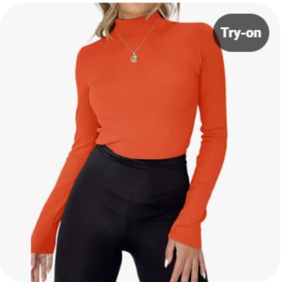 APRLL Long Sleeve Rust Colored Mock Turtleneck Slim Fit Size XL - Picture 1 of 9